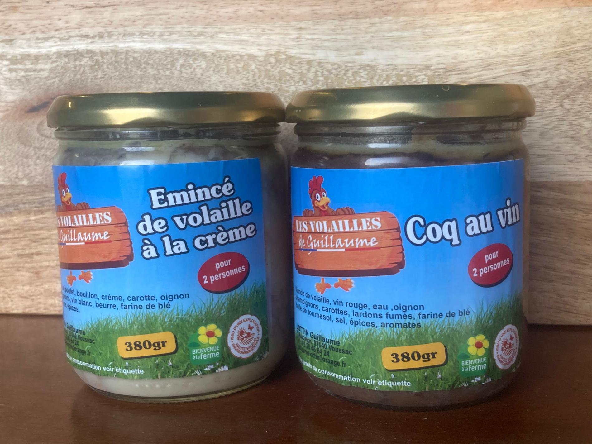 Panier garni : émincé de volaille + coq au vin